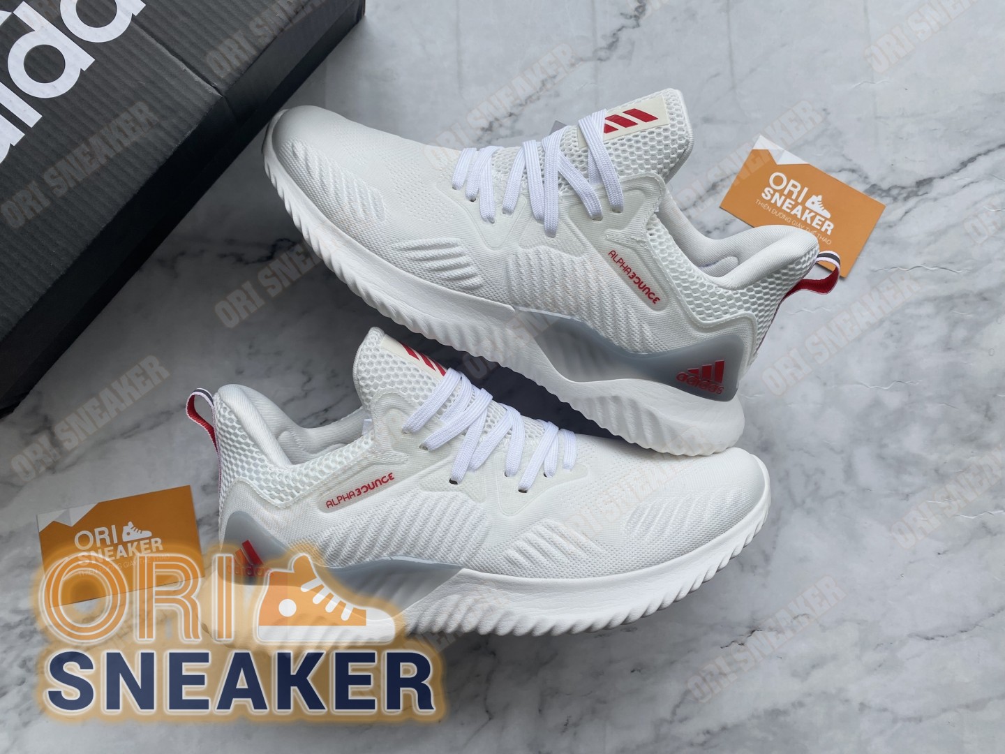 Alphabounce white shop and red