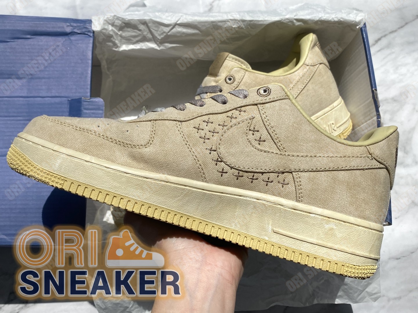 Giày Air Force 1 Low Tan Canvas Chuẩn Sc Màu Vàng Bố