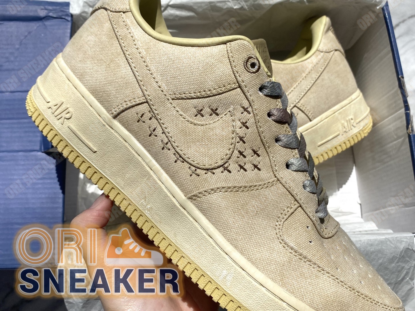 Giày Air Force 1 Low Tan Canvas Chuẩn Sc Màu Vàng Bố