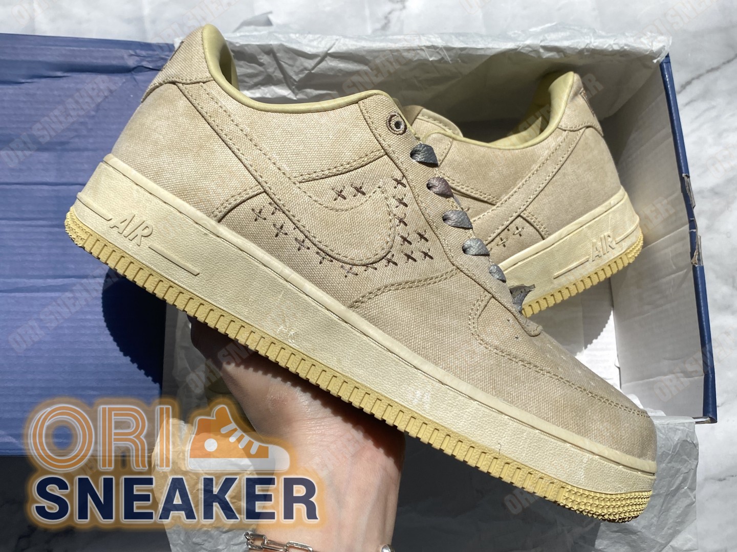 Giày Air Force 1 Low Tan Canvas Chuẩn Sc Màu Vàng Bố