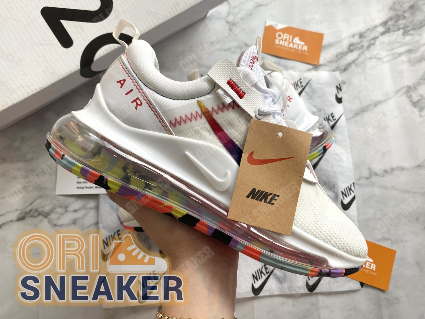 Nike Air Max 720 Flyknit White Cream Purple Chuẩn Hàng Đẹp