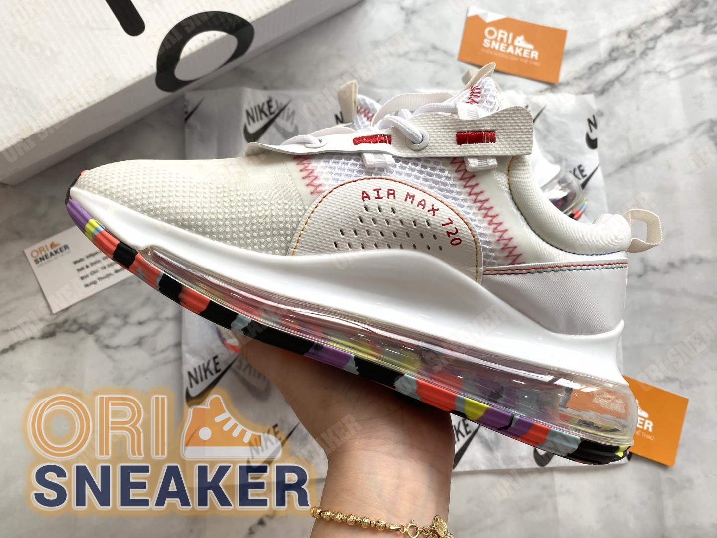 Nike Air Max 720 Flyknit White Cream Purple Chuẩn Hàng Đẹp