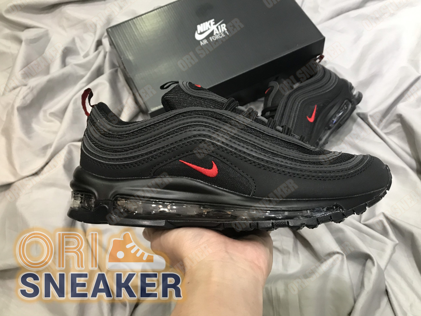 Air max 97 triple black red tick best sale