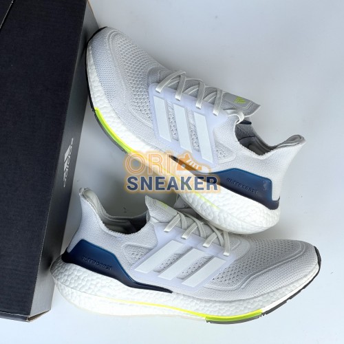 Adidas Ultra Boost 21 White Grey / Dark Blue Yellow
